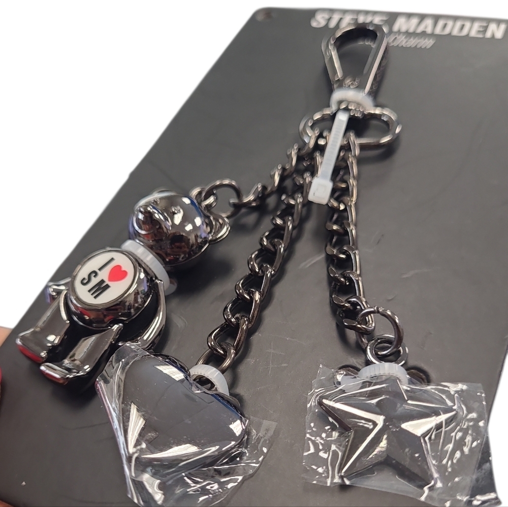 Steve Madden Gunmetal Bear Keychain with Charms - Picture 2 of 2